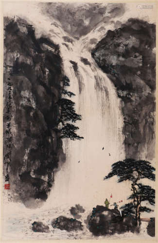 CHINESE SCROLL PAINTING OF WATERFALLS