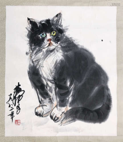CHINESE SCROLL PAINTING OF CAT