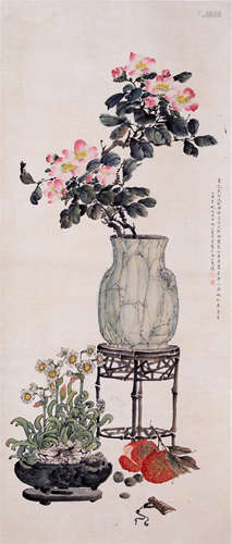 CHINESE SCROLL PAINTING OF FLOWER IN VASE