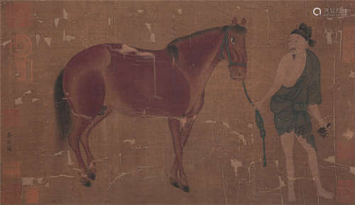 CHINESE SCROLL PAINTING OF HORSE AND MAN
