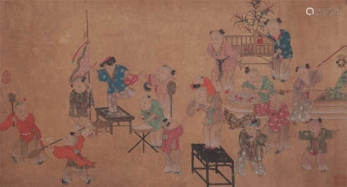 CHINESE SCROLL PAINTING OF BOY PLAYING