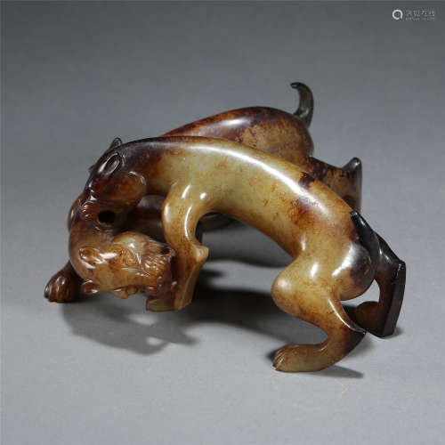 CHINESE NEPHRITE JADE DOGS HAN DYNASTY