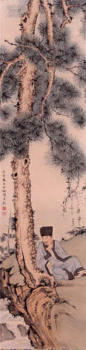 CHINESE SCROLL PAINTING OF MAN UNDER PINE