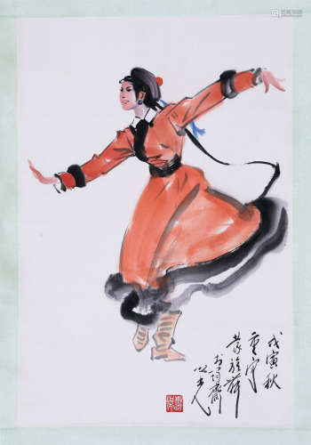 CHINESE SCROLL PAINTING OF FEMALE DANCER WITH PUBLICATION