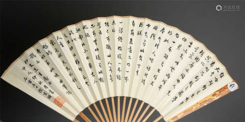 CHINESE FAN PAINTING OF FIGURES AND CALLIGRAPHY