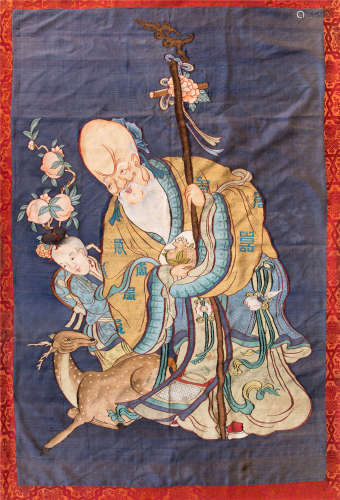 CHINESE KESI EMBROIDERY GOD OF LENGIVITY TAPESTRY