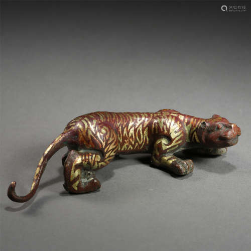 CHINESE GOLD INLAID BRONZE TIGER HAN DYNASTY