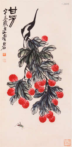 CHINESE SCROLL PAINTING OF INSECT AND FRUIT