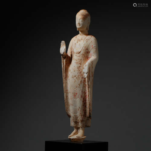 CHINESE ALABASTER STANDING BUDDHA TANG DYNASTY