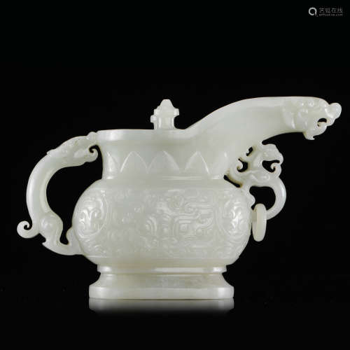 CHINESE WHITE JADE DRAGON JUE CUP