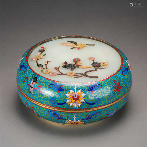 CHINESE GEM STONE INLAID CLOISONNE BOX