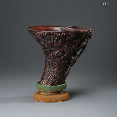 CHINESE AGALWOD CARVED JUE CUP