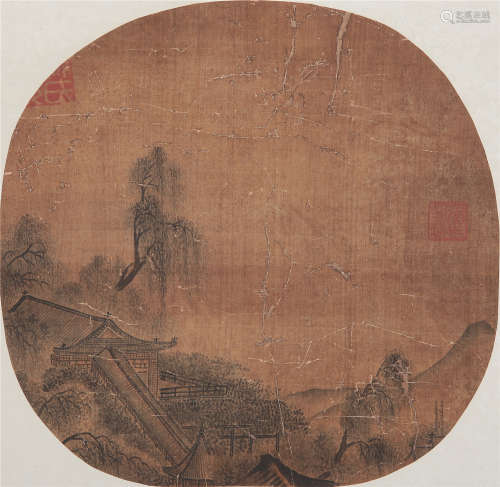 CHINESE ROUND FAN PAINTING OF MOUNTAIN VIEWS