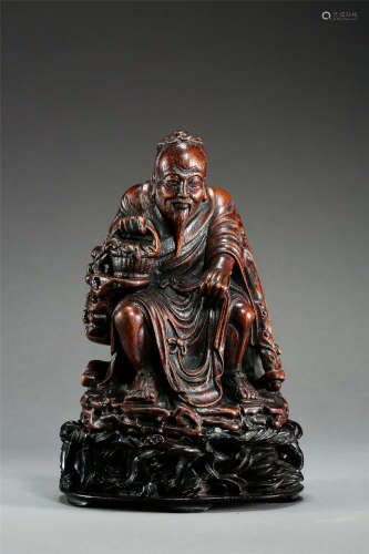 CHINESE AGALWOOD SEATED FIGURE TABLE ITEM