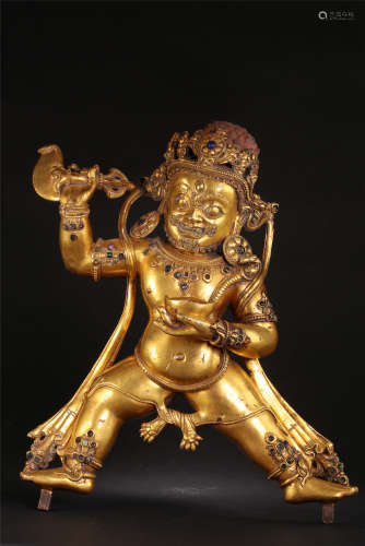 TIBETIAN GILT BRONZE STANDING BUDDHA'S WARRIOR