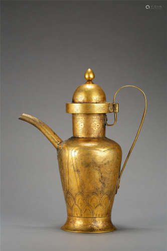 CHINESE GILT SILVER KETTLE LIAO DYNASTY