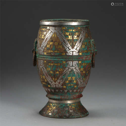 CHINESE GOLD SILVER INLAID BRONZE JAR HAN DYNASTY