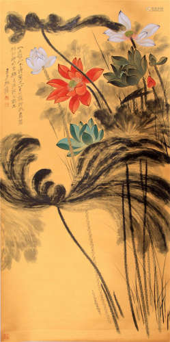 CHINESE SCROLL PAINTING OF LOTUS