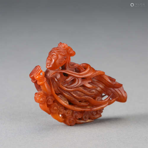 CHINESE RED HONEY AMBER FLYING FIGURE LIAO DYNASTY