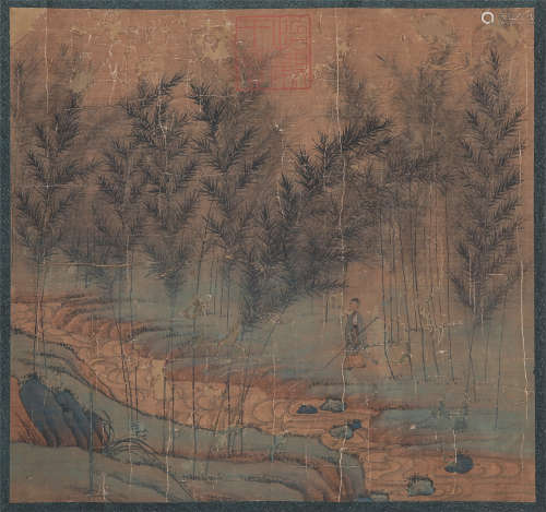 CHINESE ALBUM PAINTING OF MAN IN WOOD