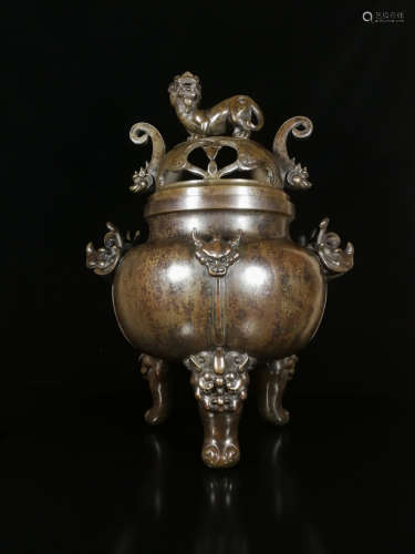 15-16TH CENTURY, AN AMIMAL PATTERN BRONZE CENSER, LATE MING DYNASTY