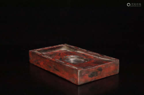 18-19TH CENTURY, A SQUARE DRAGON  DESIGN OLD PIT DUAN INKSTONE, LATER QING DYNASTY.