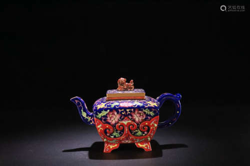 17-19TH CENTURY, A PALACE ENAMEL FOUR-FOOT PURPLE CLAY TEAPOT, QING DYNASTY.