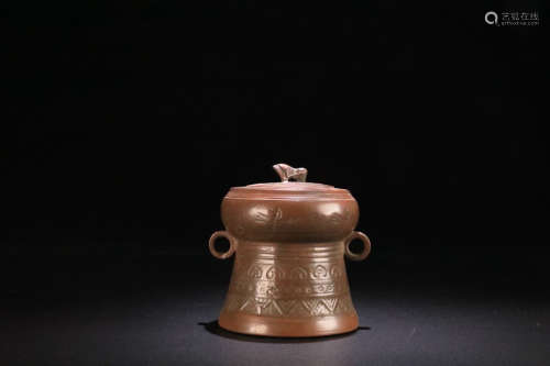 1912-1949, A FLORAL PATTERN PURPLE CLAY POT, THE REPUBLIC OF CHINA