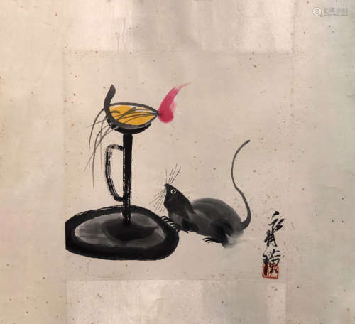 HUANG QI, <OIL LAMP AND MOUSE> PAINTING