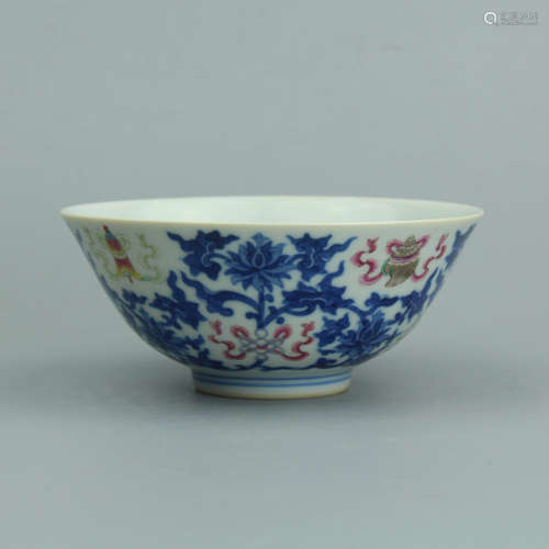 Chinese blue and white and famille rose porcelain bowl, Daoguang mark.