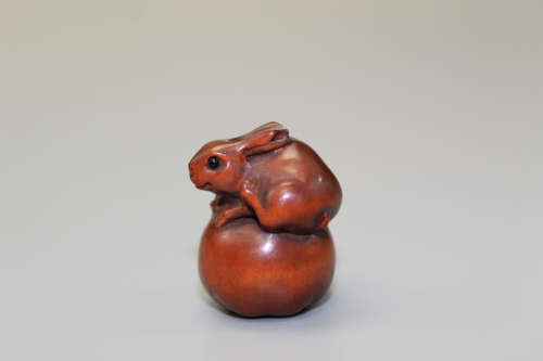 Rabbit, Japanese wood carving, Masatsugu mark on the bottom.