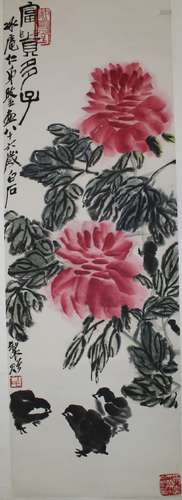 Chinese watercolor and ink painting scroll on paper. Qi Baishi. (s8).