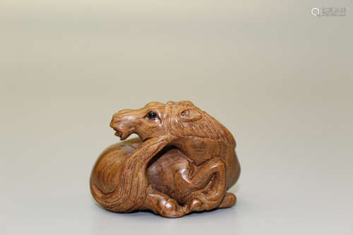 Dragon, Japanese wood carving, maker's mark on the bottom.