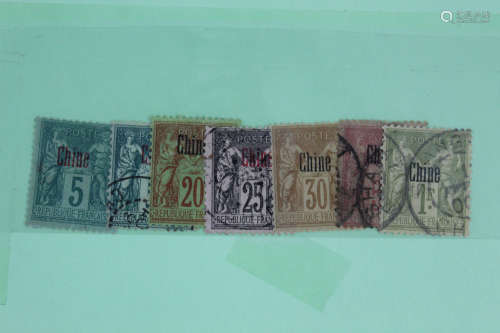 Seven Old French Stamps Used in China.