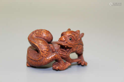 Dragon, Japanese wood carving, maker's mark on the bottom.