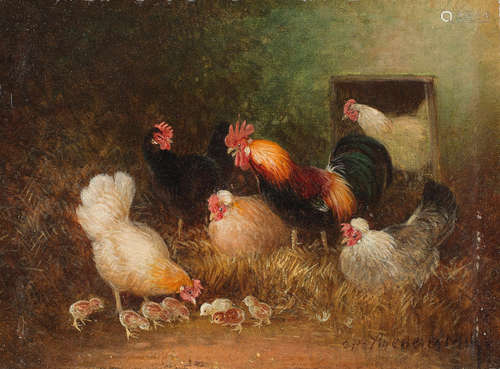 Chickens in a barn Otto Scheuerer(German, 1862-1934)