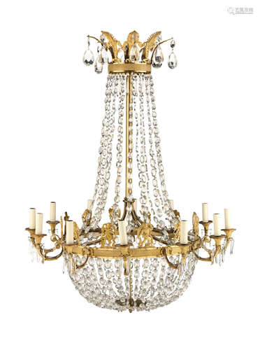 A French 19th century gilt bronze and cut glass twelve-light chandelier