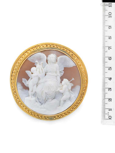 A shell cameo brooch, circa 1860