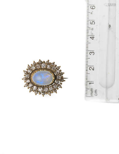 An opal and diamond cluster brooch