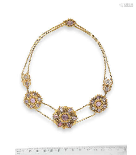 A mid 19th century pink topaz necklace