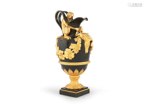 After the model by Michel Sigisbert-François (1728-1811). A late 19th century patinated and gilt bronze mounted ewer