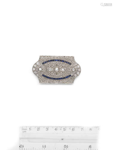 An Art Deco sapphire and diamond plaque brooch, circa 1930