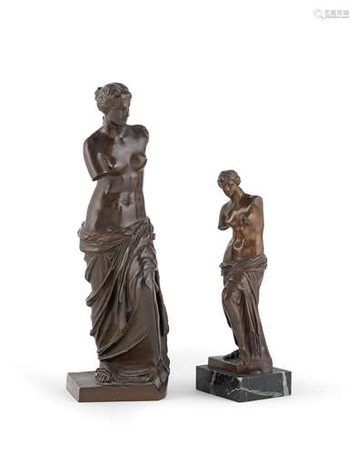 After the Antique A French 19th century bronze figure group of the Venus de Milo