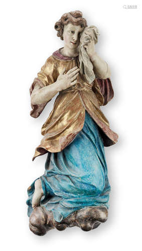 18th century   A South German carved polychrome and parcel gilt figure of a weeping angel