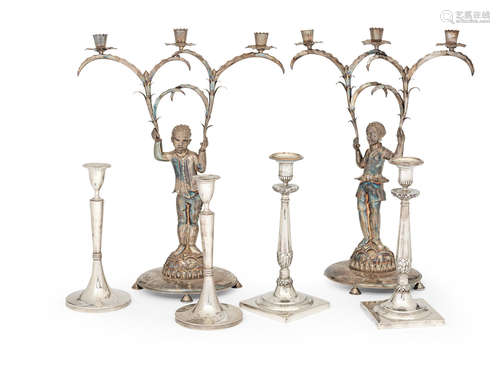 Vienna, early 19th century  A pair of Austro-Hungarian silver candelabra