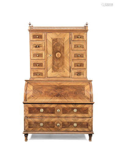 A late 18th century South German  walnut and inlaid bureau cabinet