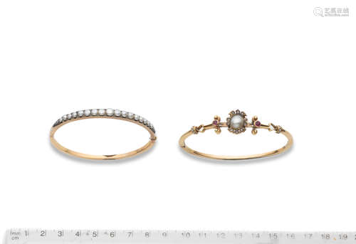 (2) Two pearl bangles, circa 1900