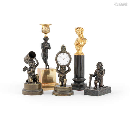 A group of French bronze desk accessories and works of art