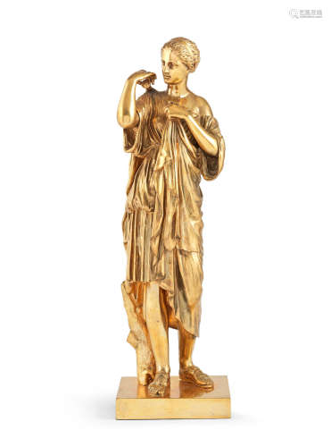 After the antique, a 19th century gilt-bronze figure of Diana of Gabii