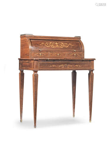 A late 19th century rosewood and marquetry bureau de dame